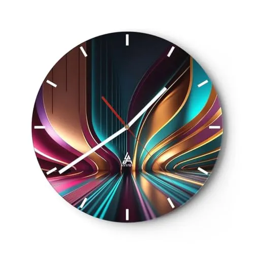 Modern Wanduhr Linien Wellen Licht 30x30cm Rund Klein Wand Uhr Glas Analog Zimmeruhren Küche Büro Wohnzimmer Glasuhr Wall Clock Dekoration Design Wanddekoration Küchenuhr C3AR30x30-5778
