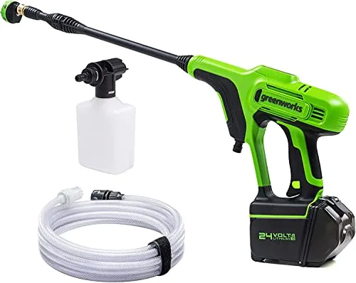 Greenworks Tools Akku-Druckreiniger G24PW (Li-Ion 24V 300 Watt Motorleistung 24 bar Druck 180 l/h Durchflussmenge 5-Fach Düse 6m Schlauch ohne Akku und Ladegerät) Green, Grey, Black
