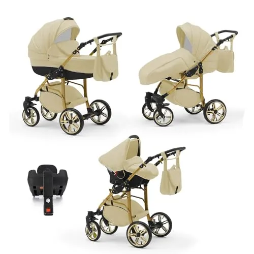 Elcar Kinderwagen-Set 5 in 1 Neo Gold inkl. Sportsitz, Autositz und Iso Base - 22 Farben