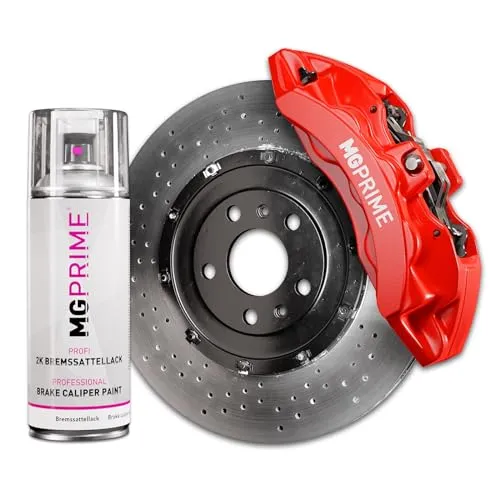 MG PRIME 2K Bremssattellack Racing Red Sprühdose 2 Komponenten Einschichtlack Autolack schnell trocknend (Farbe ähnlich RAL 3020 Verkehrsrot)