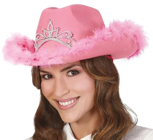 FIESTAS GUIRCA | Cowboyhut mit Boa (Einheitsgröße) - Texas Cowgirlhut für Junggesellinnenabschiede, Western Partys und Feiern - Kostümzubehör für Frauen Rosa