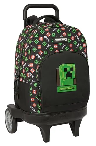 Minecraft Großer Rucksack mit Rädern, kompakt, abnehmbar, ideal für Kinder verschiedener Altersgruppen, bequem und vielseitig, Qualität und Widerstandsfähigkeit, 33 x 22 x 45 cm