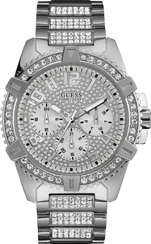 Guess Frontier W0799G1 Herrenuhr - Elegante Silberuhr für Herren - Chronographen mit 100m Wasserbeständigkeit und stilvollem, silberfarbenem Zifferblatt, perfekt für jedes Outfit und jede Gelegenheit.