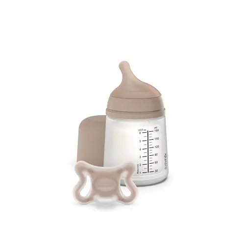 Suavinex, Anti-Kolik-Flasche + Zero Zero Schnuller. 180 ml Flasche mit anpassbarem Sauger (A) und Neugeborenen-Schnuller, Größe -2/2 Monate. Für Frühgeborene geeignet, unterstützt das Stillen, Medium