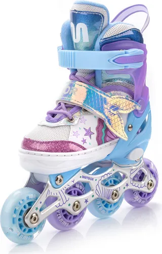 meteor Inlineskates 4in1 Kinder: Vielseitige Rollschuhe für jeden Spaß - Inline Skates mit 4-in-1-System für Schlittschuhe, Rollschuhe und mehr. Verstellbare Größe und hoch eingebaute Schale bieten Stabilität und Schutz beim Skaten.