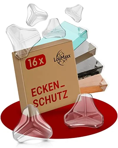 LouMaxx Kantenschutz Baby transparent, Eckenschutz Baby selbstklebend – unauffälliger Stoßschutz für Babys und ältere Menschen – 16er Set Tischeckenschutz Kinder
