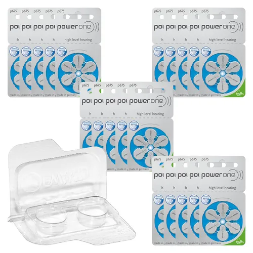 Varta Power One Hörgerätebatterien PR44 Blau 675 + Transportbox f. 2 Zellen 120