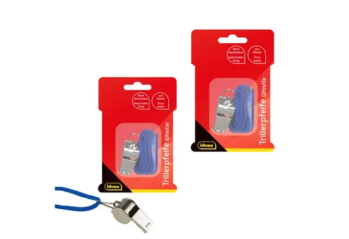 Idena Trillerpfeife Idena 90365 Bundle Trillerpfeife Metall mit abnehmbarem Band 2 Stück