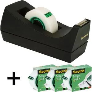 Scotch Schreibtisch-Klebebandabroller C38 - 4 Rollen Magic Unsichtbares Klebeband, umweltfreundlich und mit gratis Tischabroller für einfaches Kleben