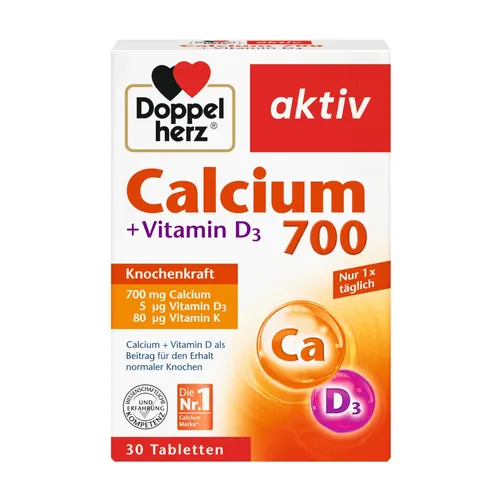 Doppelherz Calcium 700 + Vitamin D3 Tabletten - 30 St - Arzneimittel zur Stärkung von Knochen und Zähnen, kombiniert mit Vitamin D3 für optimale Calciumaufnahme.