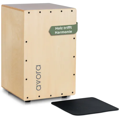Avora Cajon Basswood - Percussion Cajon aus Linde, bietet warmen Klang und feinen Snare-Effekt, ideal für lange Sessions mit bequemem Sitzpad und stilvollem Design.