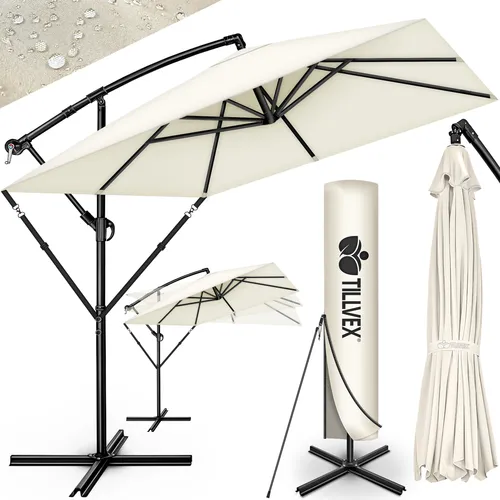 tillvex® Alu Sonnenschirm Rechteckig 330 cm Beige mit Kurbel - Sonnenschirme: Großflächiger Schatten mit 360° Drehfunktion und UV-Schutz UPF 50+, ideal für Terrasse und Garten.