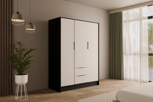 ALTDECOR KOLIN Kleiderschrank 150x200 cm Schwarz Weiß mit Flügeltüren - Vielseitiger Kleiderschrank mit elegantem Design und leise schließenden Flügeltüren. Ideal für Schlafzimmer, Kinderzimmer oder Singles. Robuste Materialien garantieren Langlebigkeit.