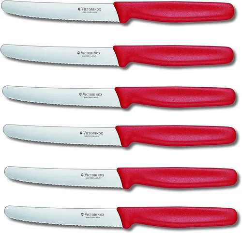 Victorinox Tafelmesser Set 6er - Wellenschliff in Rot - Besteck-Einzelteile: Pflegeleichtes und vielseitiges Set, ideal für jede Tischdeko und perfekt zum Schneiden von Brot und Brötchen.