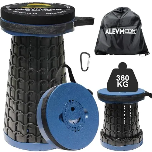 ALEVMOOM Klapphocker,Teleskophocker mit Kissen Karabiner und Tragetasche,Einfach und Tragbar,Camping-Hocker,für Grill,Angeln,Wandern, Garten,Maximale Tragfähigkeit von 360kg