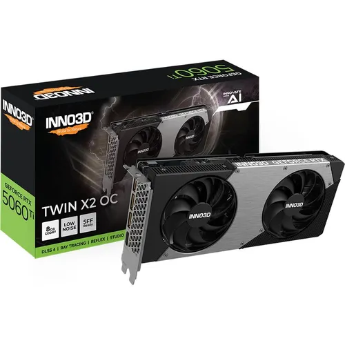 INNO3D GeForce RTX 5060 Ti Twin X2 OC 8GB GDDR7 DLSS4 - Grafikkarten mit 8 GB GDDR7 und NVIDIA Blackwell Architektur für beeindruckende Leistung. Genießen Sie Ray Tracing und DLSS 4 für ein realistisches Gaming-Erlebnis.