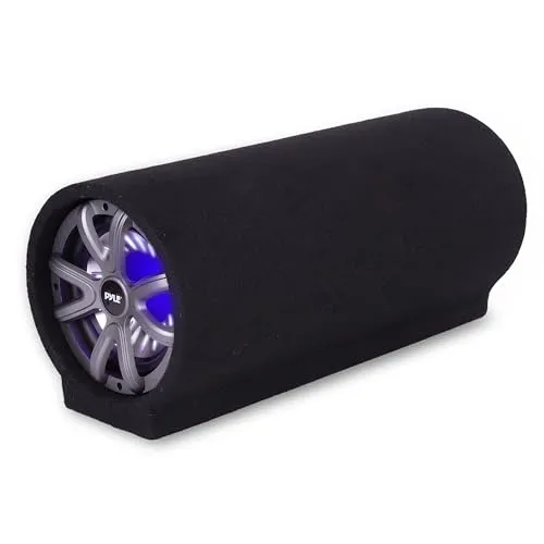 Pyle Bassrolle 250W – Auto Bassröhre mit Bluetooth, Bassreflex Röhrengehäuse, 4 Ohm, 35Hz–800Hz, LED, RCA, Schwarz