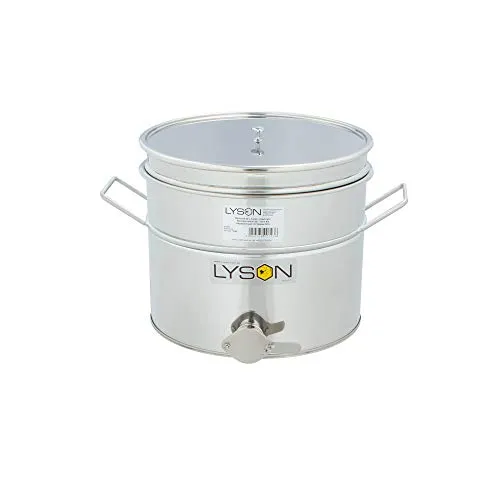 LYSON Abfüllbehälter 30l (ca. 40 kg) für Honig mit rostfreiem Quetschhahn, Edelstahl Absetzbehälter zum Honigaufbewaren mit Deckel, Griffen und Sieb- TYPE (304) Hobbock Abfüllkübel