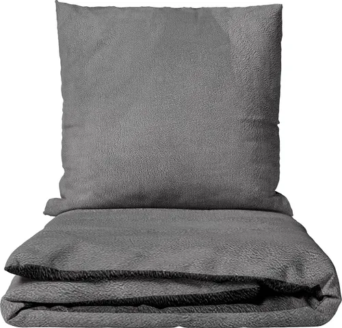 Thermofleece Bettwäsche Set Mikrofaser 135x200 cm Grau Anthrazit Uni Design Winter mit Reißverschluss