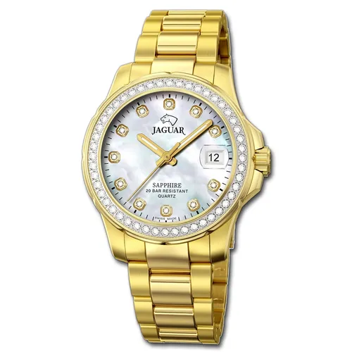 JAGUAR analog J895/1 Damenarmbanduhr - Elegante Jaguar Modell Uhr J895/1 mit 8 mm Kalender für Tag und Datum, ideal für jeden Anlass und mit verstellbarem Gurt für perfekten Sitz.