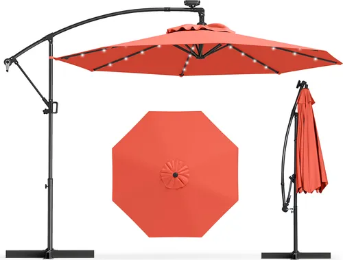GOPLUS Ampelschirm 300cm mit Solar-LEDs, höhenverstellbar & drehbar
