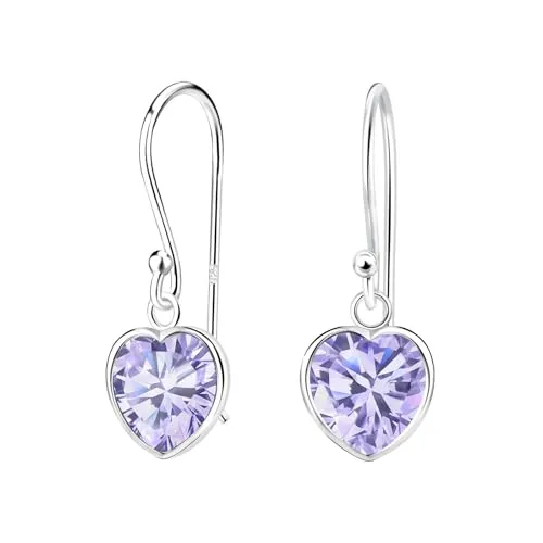 Monkimau - Herz Zirconia Ohrringe, Ohrstecker, Ohrschmuck - aus 925 Sterling Silber - mit glitzernden Kristallen - für Damen und Mädchen - handgefertigt, hypoallergen und kleine Geschenkidee