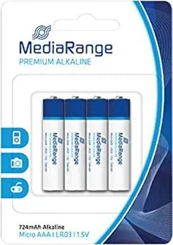 MediaRange Premium Alkaline Batterien - Micro AAA LR03 1.5V, 4er Pack, hohe Kapazität von 724mAh und umweltfreundlich ohne Kadmium und Quecksilber