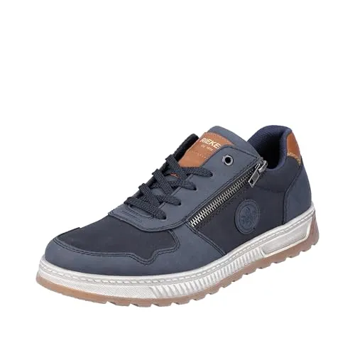 Sportliche RIEKER Sneaker für Herren, Gr. 42, bunt - Sneaker aus Nubuklederimitat in dunkelblau-braun, ideal für Freizeitaktivitäten mit gepolsterter Innensohle und sportlichem Design. Perfekt für einen lässigen Look!