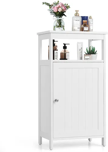 GOPLUS Badezimmerschrank, Seitenschrank mit Fach & verstellbarem Einlegeboden, Nachttisch, für Schlafzimmer Bad Wohnzimmer Büro