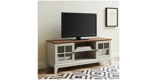 Moderner TV Board Lowboard in Walnuss-Weiß TV Schrank FernsehschrankTV Bank