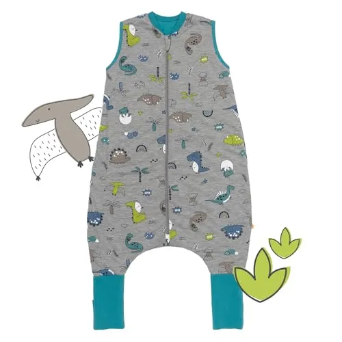 schlummersack Schlafsack mit Füßen Sommer 1 Tog 90 cm dünn Dino | Kinder Schlafsack mit Beinen und verlängerten Bündchen für eine Körpergröße 90-100cm Füßen 1 Tog