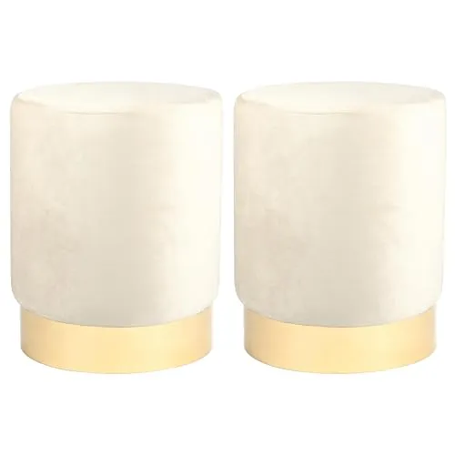 Harbour Housewares 2X Creme H36 x D29cm Runder Samt-Fußhockers - Klein Schlafzimmer Wohnzimmer Schminktisch Schemel Ottomane Sitzpuff Stuhl Sitz