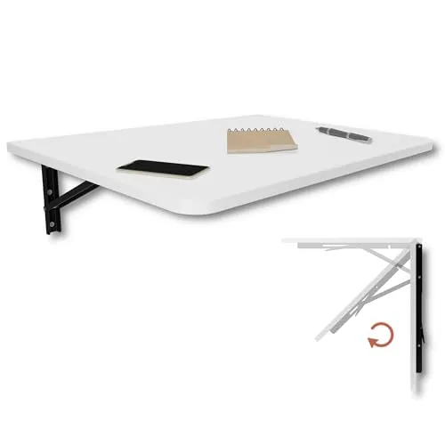 KDR Produktgestaltung Wandklapptisch Schreibtisch Tischplatte 70x50 cm Klapptisch Esstisch Küchentisch für die Wand Bartisch Stehtisch Wandtisch Tisch klappbar zur Wandmontage (Weiß)