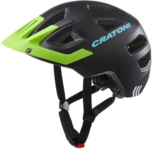 Cratoni Maxster Kinder Fahrradhelm, Schwarz/Lime Matt, S - Fahrradhelm für Kinder mit einfacher Gurtbandführung, Steplock Schloss und 5 Ventilationsöffnungen für optimalen Komfort und Sicherheit.