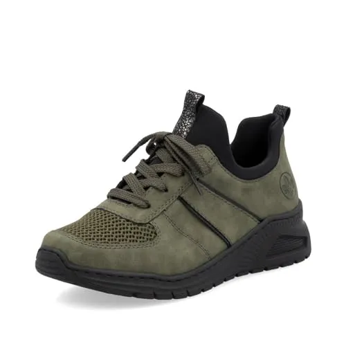 Slip-On Sneaker RIEKER für Damen, Gr. 41, schwarz (khaki) - Sportlicher Slip-On Sneaker aus Lederimitat und Textil mit weicher MemoSoft-Innensohle für hohen Tragekomfort. Ideal für Freizeit und Alltag.