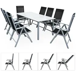 Casaria® Gartenmöbel Set Bern - 8 Stühle mit Tisch 190x90cm - Esssets für die Terrasse, wetterfest und klappbar. Ideal für bis zu 8 Personen mit einem 190x90cm großen Tisch und komfortablen, verstellbaren Hochlehnern.