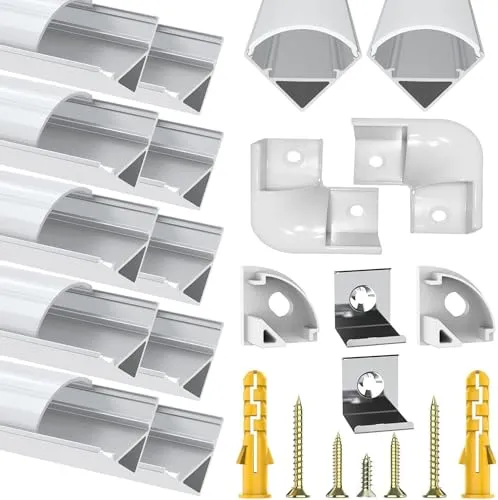 Chesbung LED Aluminium Profil für Led Streifen/Stripes, 10X1m V Form Strip Kanal Aluprofil, Leiste Schiene Streifen Diffusor mit Milchig Weißer Abdeckung, Montageclips und 45 Grad Eckverbindern