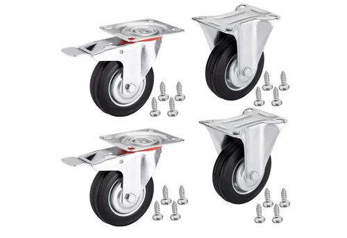 SO-TECH® Schwerlastrolle 4er Set Transportrollen RED, 75 - 100 mm, inkl. Schrauben, 2x Bockrollen, 2x Lenkrollen mit Bremse Ø 75 mm bis 280 kg