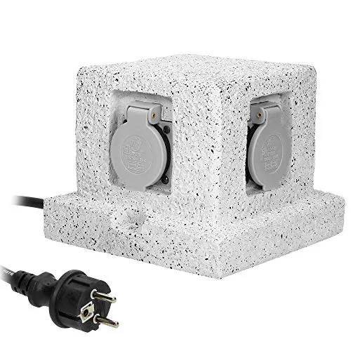 Orno OR-AE-13186(GS) Gartensteckdose Steinoptik 4-fach IP44 Wasserdicht 3m Kabel 3680W 16A 1535024, grau