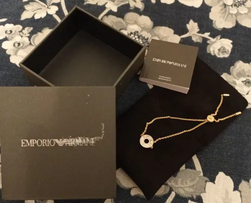 * Emporio Armani 925 Silber Damen Armband in Gold 23 cm zum Ziehen NEU Perlamu