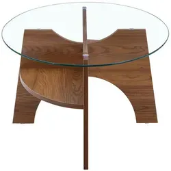 Okwish Couchtisch Nussbaum, oval, 60x45x104.9 cm - Moderner ovaler Couchtisch mit eleganter Glasplatte und nussbaumfarbenem Gestell. Ideal für stilvolle Wohnzimmer, bietet praktische Ablageflächen für Ihre Essentials und überzeugt durch pflegeleichte Materialien.