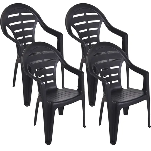 Gartenstuhl Bistrostuhl Stapelstuhl Set - 4 Stk Hochlehner Schwarz - Stühle für Erwachsene, modern und wetterresistent. Ideal für Innen- und Außenbereiche, stapelbar und bequem mit Armlehnen. Perfekt für gesellige Runden im Garten.