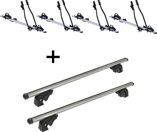 4x Fahrradträger SAGITTAR + Dachträger VDP LION2 für Jeep Grand Cherokee (WK/WH) 05-10 - Praktisches Set mit 4 Fahrradträgern und Dachträger für Jeep Grand Cherokee (WK/WH) 05-10. Ideal für den Transport von bis zu 4 Fahrrädern, einfach zu montieren und robust. Maximale Traglast: 90 kg.
