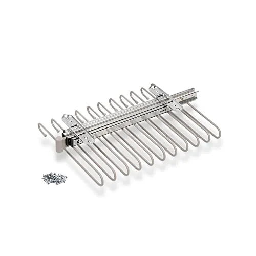 Emuca Ausziehbarer Hosenbügel für Kleiderschrank - Hosenbügel aus Stahl mit 11 Hosenhaken, ideal für platzsparendes Aufhängen. Mit kugelgelagertem Auszug und rutschfesten Gummis für sicheren Halt.