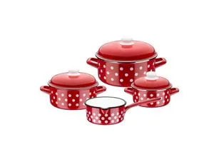 Kochtopf-Set Emaille Pünktchen 7-tlg. rot-weiß in rot von GSW