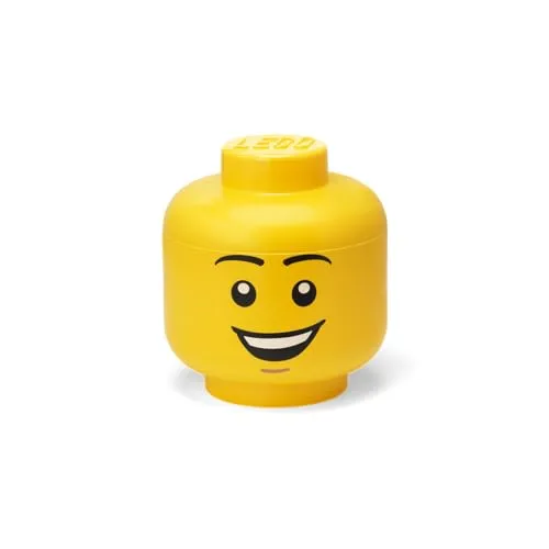 LEGO Aufbewahrungskopf (SMALL) - HAPPY BOY - Aufbewahrungsbox für Kinder: Stapelbar, robust und mit lustigem Design – ideal für die kreative Organisation von Spielzeug und LEGO-Steinen.