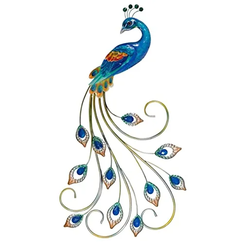 CIM Metall Wand-Deko - Pfau 71cm - tierische 3D Wandbilder - Wandschmuck inkl. praktischer Wandbefestigung - lebhafte Wandskulptur