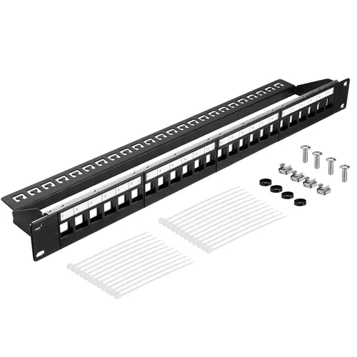 Patchpanel 24 Port - Keystone Patchpanel 19 Zoll - Patch Panel Patchfeld schwarz