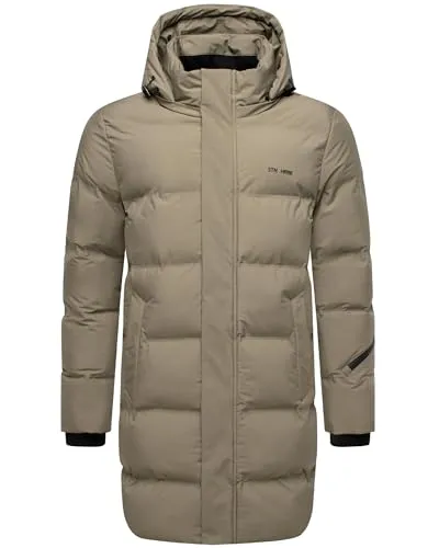 STONE HARBOUR Herren lange Steppjacke warmer Wintermantel mit wasserdichtem Verschluss, Ärmeltasche und abnehmbarer Kapuze Thadeek XX Stone Brown Gr. XL