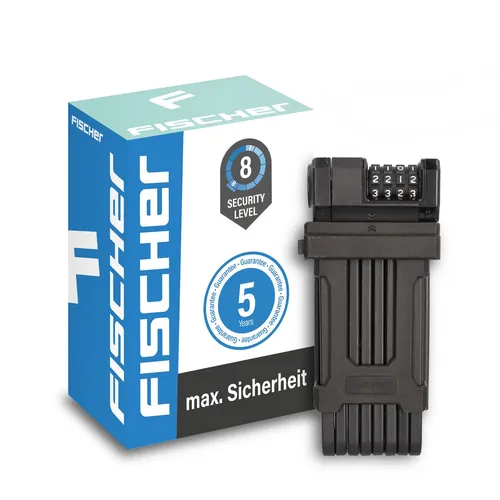 FISCHER Fahrrad Kettenschloss Faltschloss Zahlen - 110 cm Länge, hoher Schutzlevel 8 für optimale Sicherheit